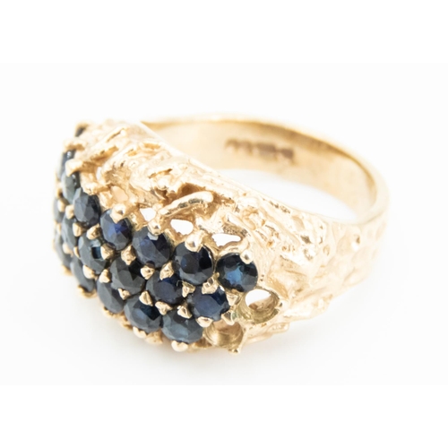 92 - Sapphire Set Cluster Ring Finely Detailed Mounted in 9 Carat Yellow Gold Ring Size L