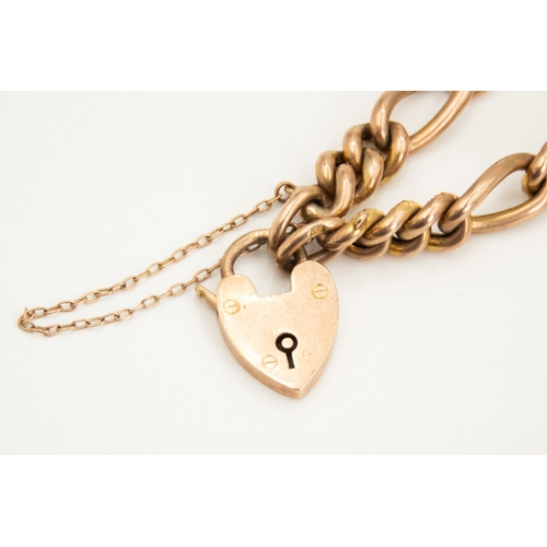 94 - 9 Carat Rose Gold Figaro Link Bracelet with Yellow Gold Incised Detailing Heart Form Clasp 18.5cm Lo... 