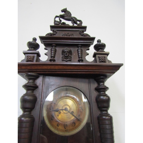 1002 - Regulator Wall Clock with Upper Equine Motif Decoration Brass Band Dial with Brass Pendulum Finial D... 