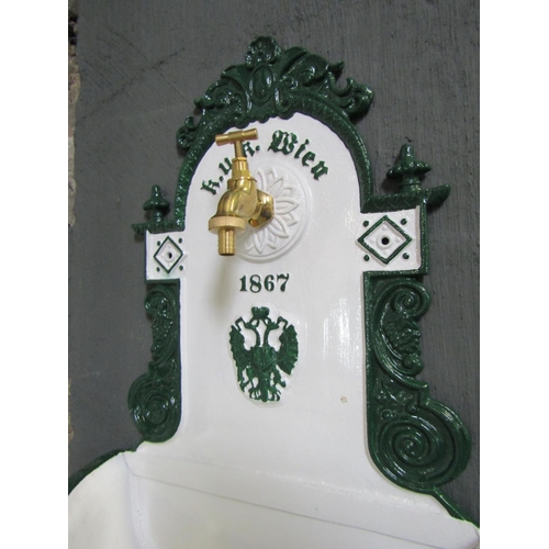 1003 - Cast Metal Wall Mounted Fountain with Brass Tap Approximately 22 Inches High