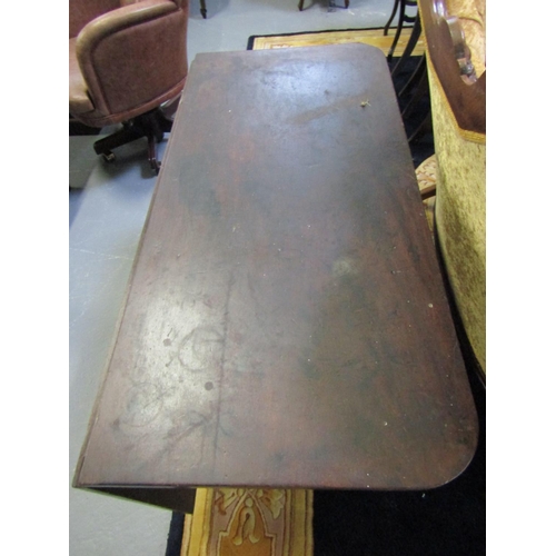 1004 - George III Mahogany Table Single Drop Leaf End Turned Supports Approximately 50 Long