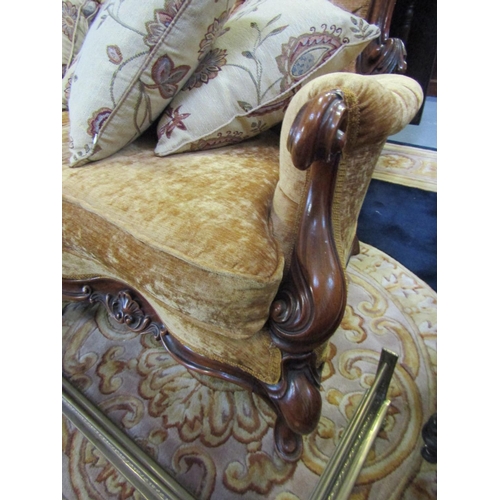 1006 - Mahogany Framed Deep Button Back Upholstered Settee with Various Cushions Carved Cabriole Supports A... 