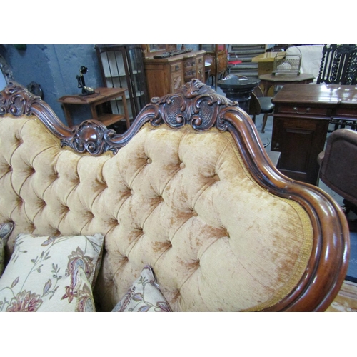 1006 - Mahogany Framed Deep Button Back Upholstered Settee with Various Cushions Carved Cabriole Supports A... 