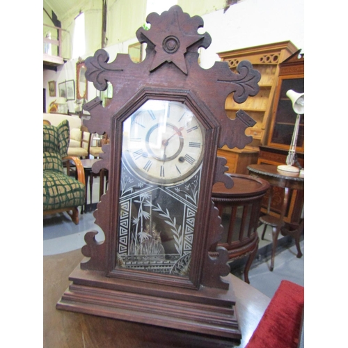 1009 - Gingerbread Mantle Clock Roman Numeral Decorated Dial Approximately 20 Inches High