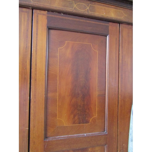 1014 - Antique Mahogany Wardrobe Twin Doors with Inset Oval Mirrored Center Panel Twin Linen Drawers to Bas... 