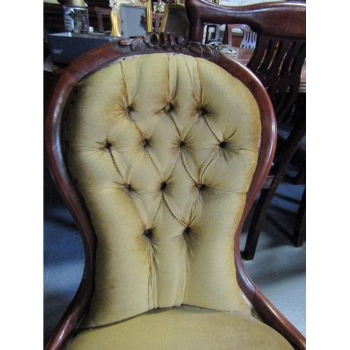 1015 - Victorian Side Chair Mahogany Framed Deep Button Back Upholstery above Cabriole Supports