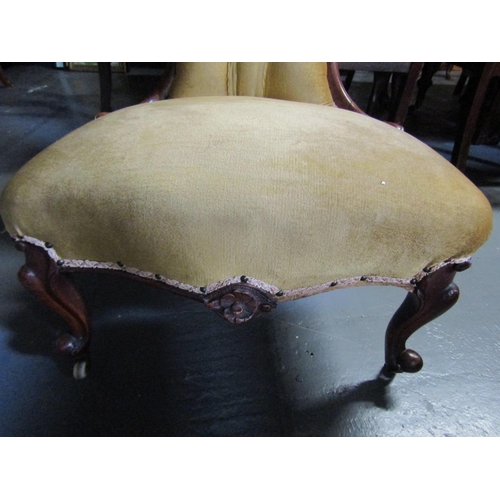 1015 - Victorian Side Chair Mahogany Framed Deep Button Back Upholstery above Cabriole Supports