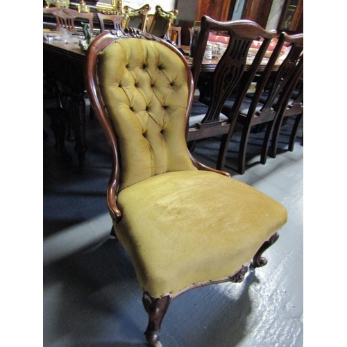 1015 - Victorian Side Chair Mahogany Framed Deep Button Back Upholstery above Cabriole Supports