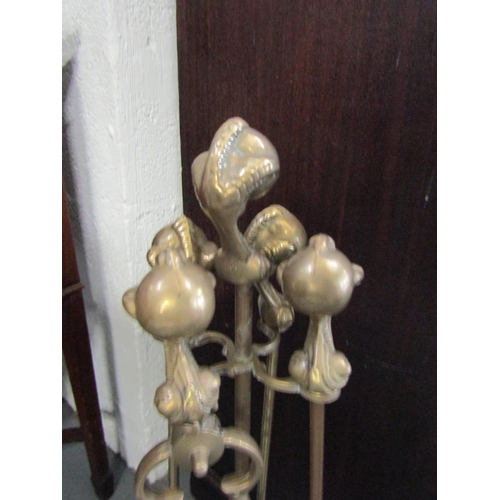 1016 - Cast Brass Chippendale Claw and Ball Fireside Set with Integral Rest Full Size