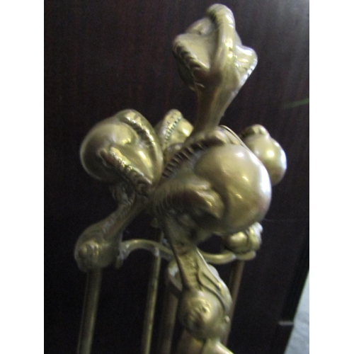 1016 - Cast Brass Chippendale Claw and Ball Fireside Set with Integral Rest Full Size