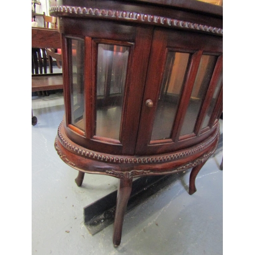 1019 - Serving Drinks Cabinet Oval Form with Removable Brass Handled Tray Glazed Mahogany Above Shaped Supp... 