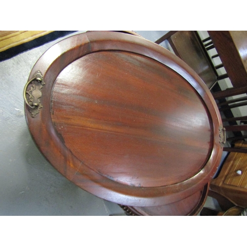 1019 - Serving Drinks Cabinet Oval Form with Removable Brass Handled Tray Glazed Mahogany Above Shaped Supp... 