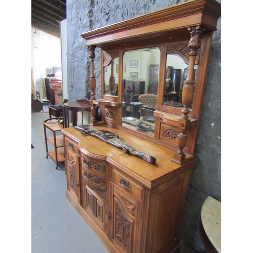 1032 - Victorian Sideboard Mirrored Back Cupboard Doors and Drawers to Base Approximately 6ft Wide x 7ft 10... 