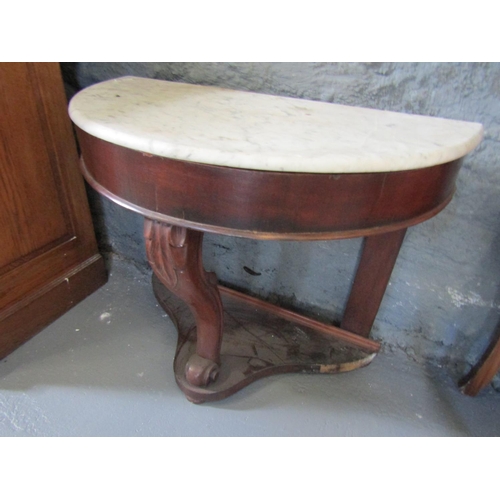 1034 - William IV Mahogany Marble Top Demi-Lune Side Table Approximately 32 Inches Wide