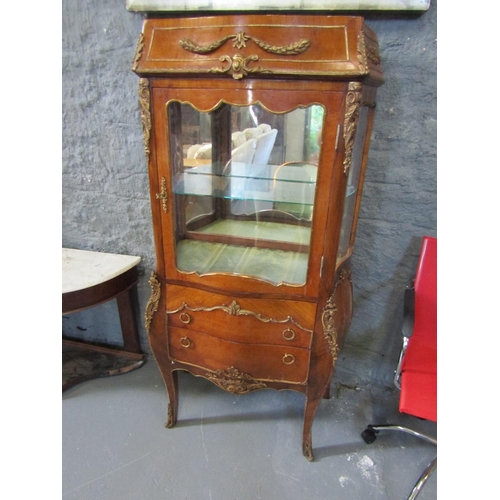 1035 - French Kingswood Ormolu Mounted Display Cabinet with Mirror Interior Glass Shelves Above Two Drawers... 