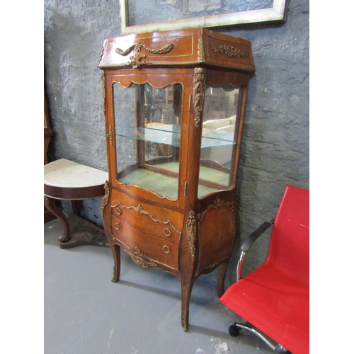 1035 - French Kingswood Ormolu Mounted Display Cabinet with Mirror Interior Glass Shelves Above Two Drawers... 