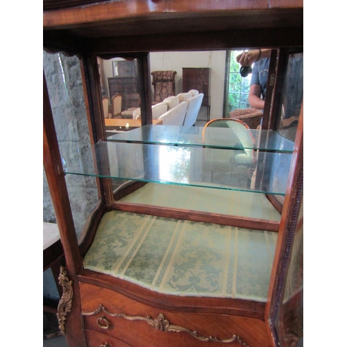 1035 - French Kingswood Ormolu Mounted Display Cabinet with Mirror Interior Glass Shelves Above Two Drawers... 