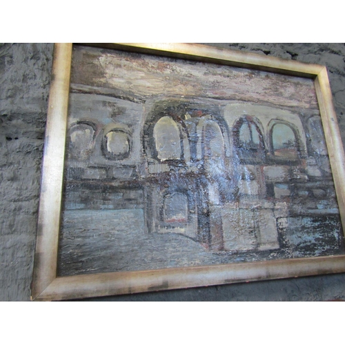 1036 - Irish School Abstract Painting Contained Within Silvergilt Frame Oil on Board Exhibition Number Vers... 