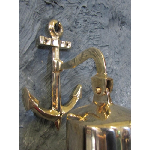 1038 - Ships Bell Cast Polished Brass with Anchor Motif Wall Mount Decoration Approximately 12 Inches High