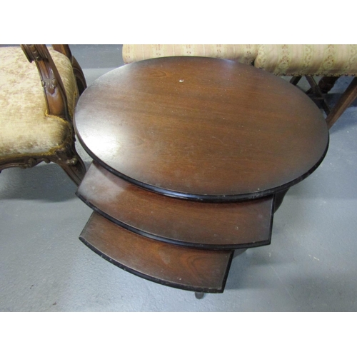 1049 - Graduated Set of Three Oval Form Mahogany Occasional Tables Shaped Supports Largest Approximately 20... 