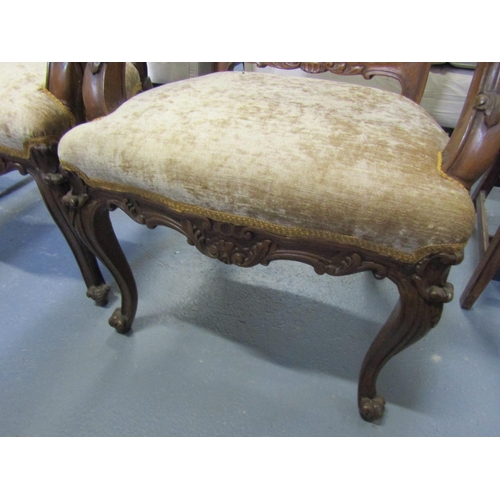 1053 - Pair of French Carved Drawing Room Armchairs Walnut Framed Cabriole Supports