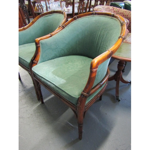 1056 - Pair of Carved Mahogany Framed Upholstered Tub Armchairs