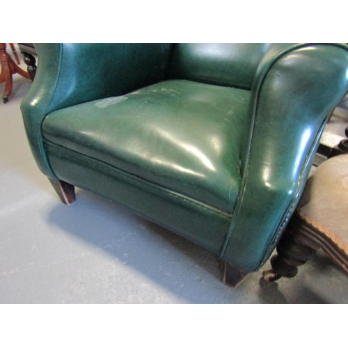 1059 - Victorian Green Leather Upholstered Drawing Room Easy Armchair Full Size