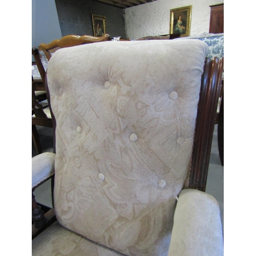 1060 - Victorian Cream Fabric Upholstered Mahogany Framed Library Armchair