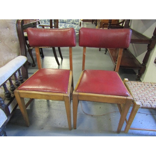 1061 - Pair of Vintage Red Burgundy Upholstered Side Chairs Restrained Form