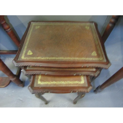 1065 - Set of Three Graduated Occasional Tables with Tooled Leather Tops Shaped Supports Largest Approximat... 