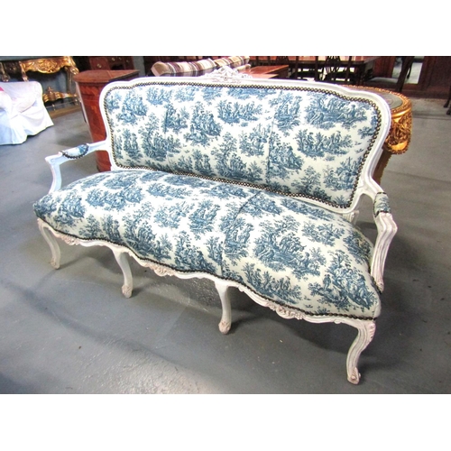 1068 - French Salon Settee with Blue and Cream Patterned Fabric Cabriole Supports Approximately 6ft 4 Inche... 