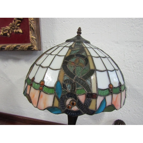 1073 - Tiffany Stained Glass Bronze Table Lamp Electrified Working Order Approximately 19 Inches High x 12 ... 