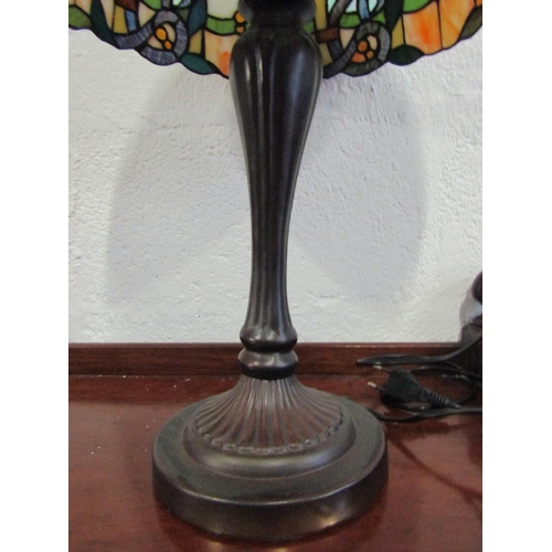 1073 - Tiffany Stained Glass Bronze Table Lamp Electrified Working Order Approximately 19 Inches High x 12 ... 