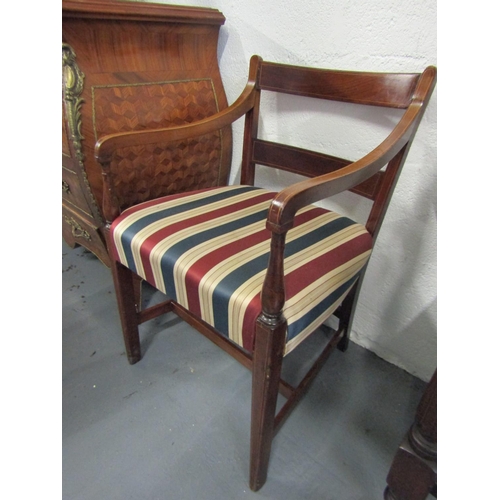 1074 - Regency Carver with Upholstered Striped Silk Seat Above Tapering Supports Full Size