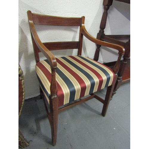 1074 - Regency Carver with Upholstered Striped Silk Seat Above Tapering Supports Full Size