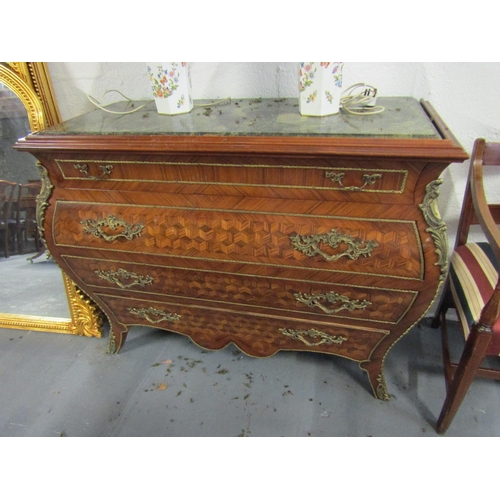 1075 - Large Ormolu Mounted Kingswood Marquetry Decorated Side Chest Inset Marble Top Approximately 4ft 8 I... 