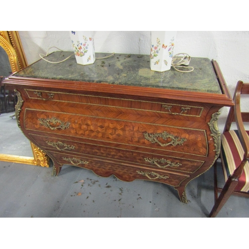 1075 - Large Ormolu Mounted Kingswood Marquetry Decorated Side Chest Inset Marble Top Approximately 4ft 8 I... 