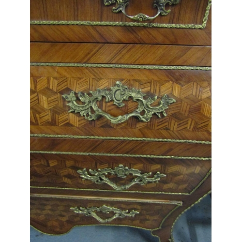 1075 - Large Ormolu Mounted Kingswood Marquetry Decorated Side Chest Inset Marble Top Approximately 4ft 8 I... 