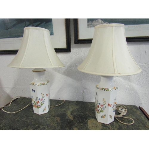 1076 - Pair of Aynsley Fine Porcelain Table Lamps Pagoda Shades Each Electrified Working Order Approximatel... 