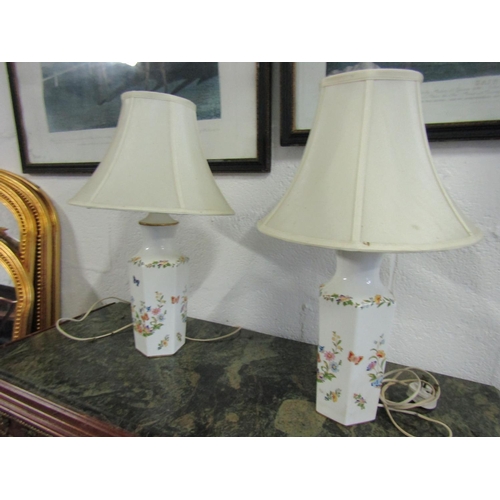 1076 - Pair of Aynsley Fine Porcelain Table Lamps Pagoda Shades Each Electrified Working Order Approximatel... 