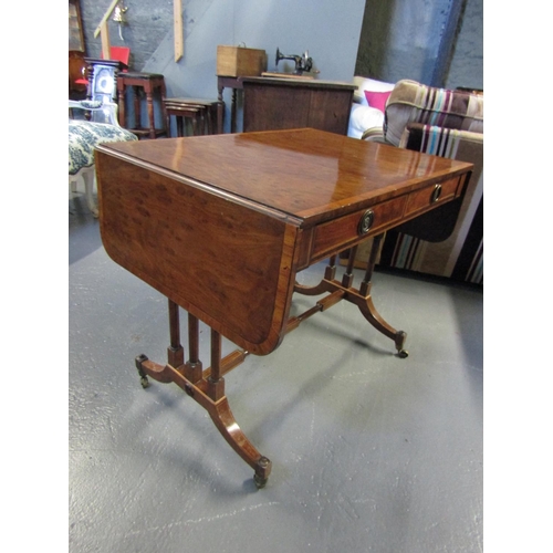 1078 - Regency Figured Mahogany Sofa Table with Tri Pillar End Supports Twin Drawers Attractively Detailed ... 