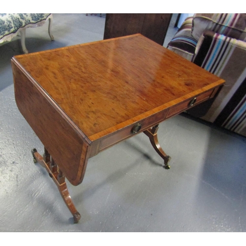 1078 - Regency Figured Mahogany Sofa Table with Tri Pillar End Supports Twin Drawers Attractively Detailed ... 