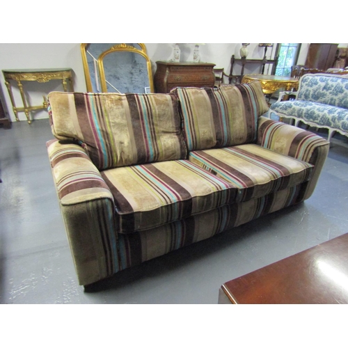 1081 - Large Modern Settee Striped Fabric Approximately 6ft 6 Inches Wide