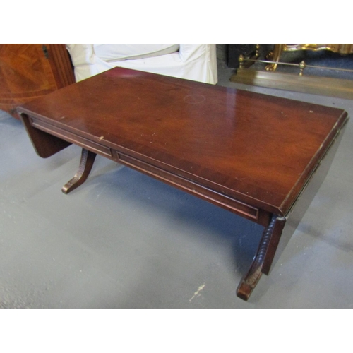 1082 - Mahogany Drop Leaf Coffee Table Figured Mahogany Crossbanded Decoration Approximately 4ft Wide x 16 ... 