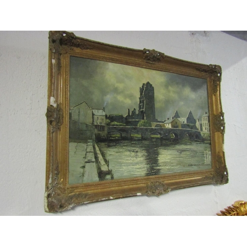 1083 - Neville Henderson Irish School Limerick Bridge Oil on Canvas 20 Inches High x 30 Inches Wide Contain... 