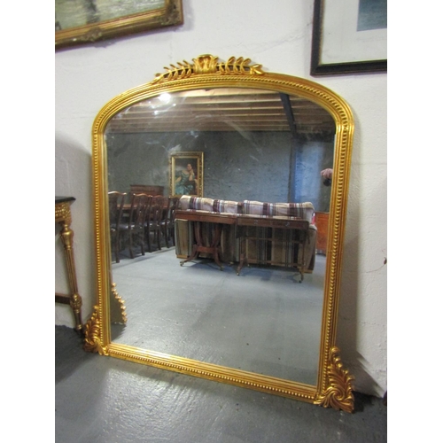 1084 - Gilded Overmantle Mirror Upper Carved Decoration Approximately 54 Inches Wide x 5ft High