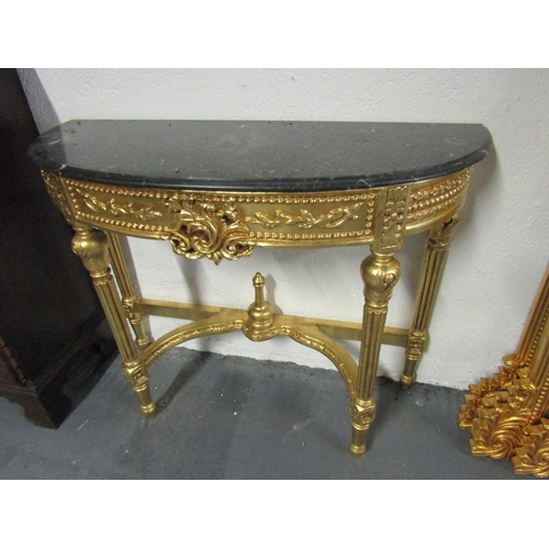 1087 - Marble Top Console Table Demi-Lune Form Carved Freeze Above Further Carved Supports Approximately 40... 