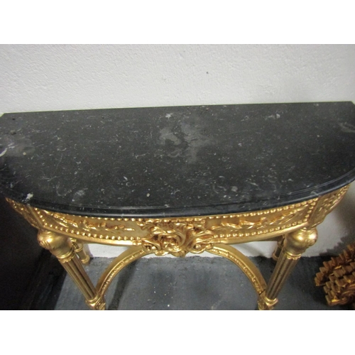 1087 - Marble Top Console Table Demi-Lune Form Carved Freeze Above Further Carved Supports Approximately 40... 