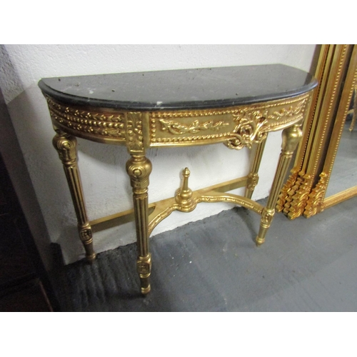 1087 - Marble Top Console Table Demi-Lune Form Carved Freeze Above Further Carved Supports Approximately 40... 