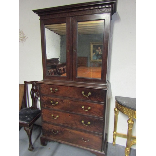 1088 - George III Estate Cabinet Red Walnut with Mirrored Twinned Doors above Four Long Drawers Approximate... 